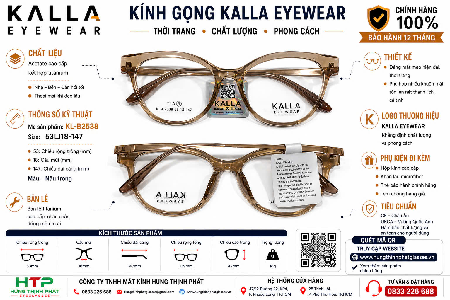 Gọng kính Kalla Eyewear KL-B2538